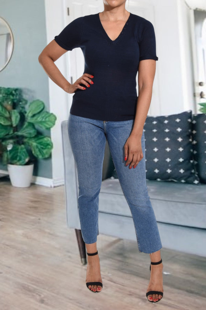 Navy V Neck Top - StylePhase SA