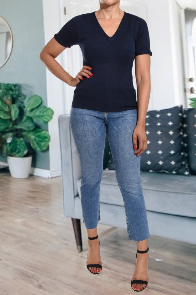 Navy V Neck Top - StylePhase SA