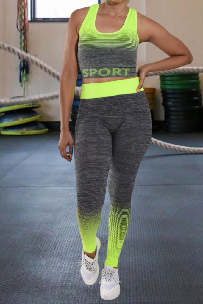 Neon Yellow Color Block 3/4 Activewear Set - StylePhase SA