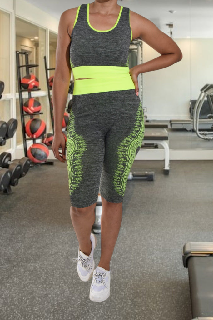 Neon Yellow Short 3/4 Activewear Set - StylePhase SA