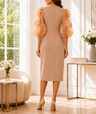New Feeling Beige Puff Sleeve Sheer Dress - StylePhase SA