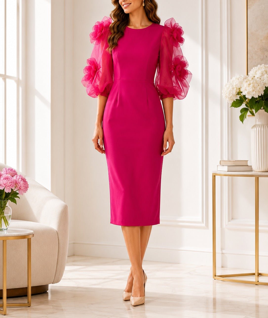 New Feeling Pink Puff Sleeve Sheer Dress - StylePhase SA