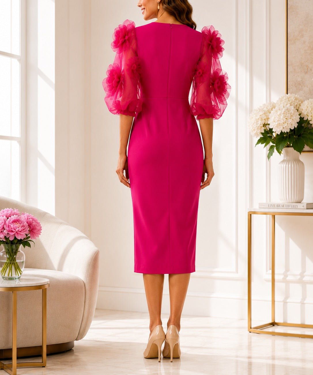 New Feeling Pink Puff Sleeve Sheer Dress - StylePhase SA