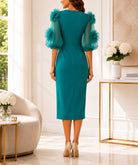 New Feeling Teal Puff Sleeve Sheer Dress - StylePhase SA