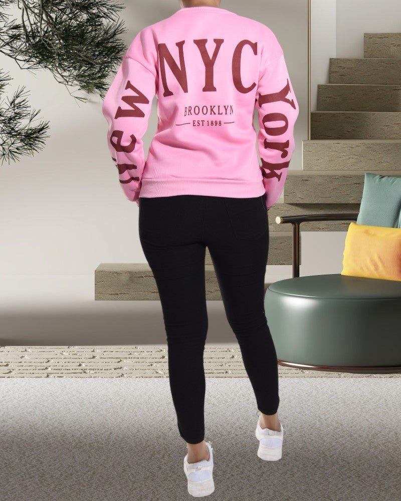 NYC Printed Back Pink Sweater - StylePhase SA