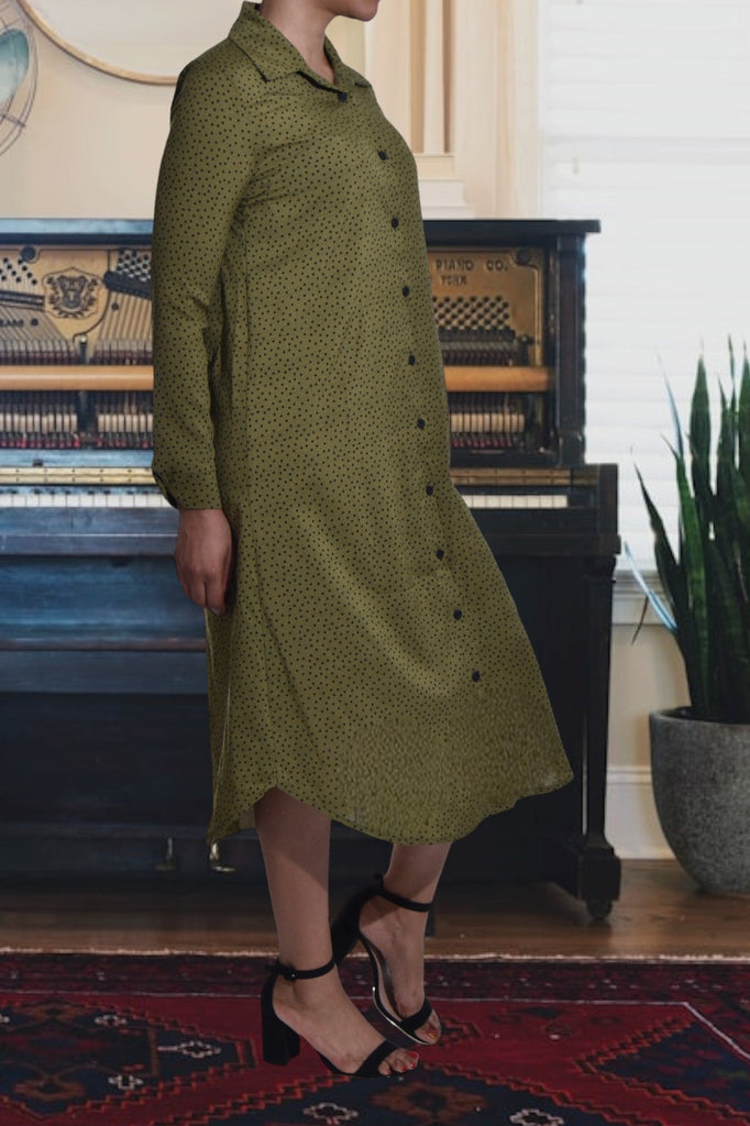 Olive And Black Collar Button Front Dress - StylePhase SA