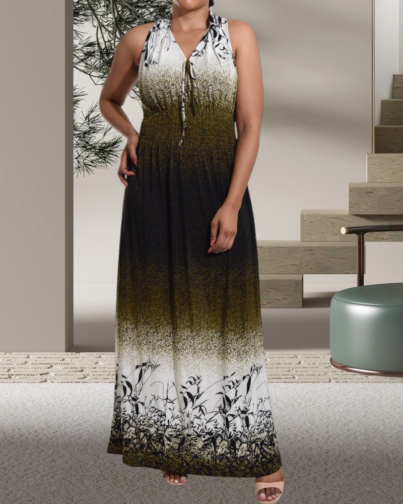 Olive and White V Neck Maxi Dress - StylePhase SA