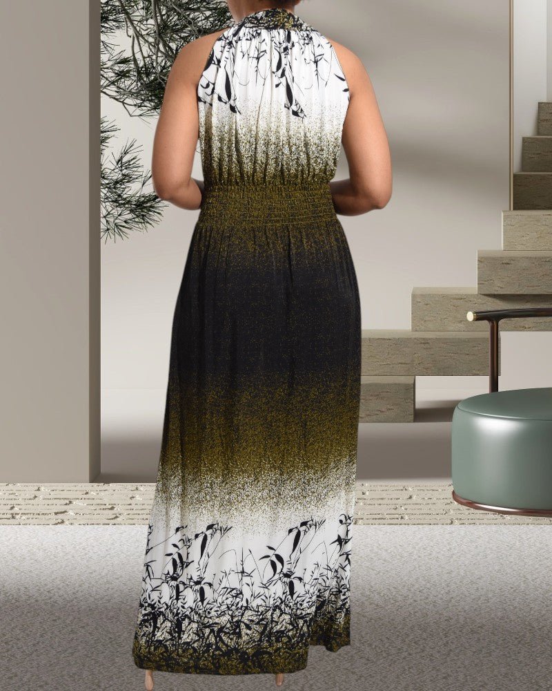 Olive and White V Neck Maxi Dress - StylePhase SA