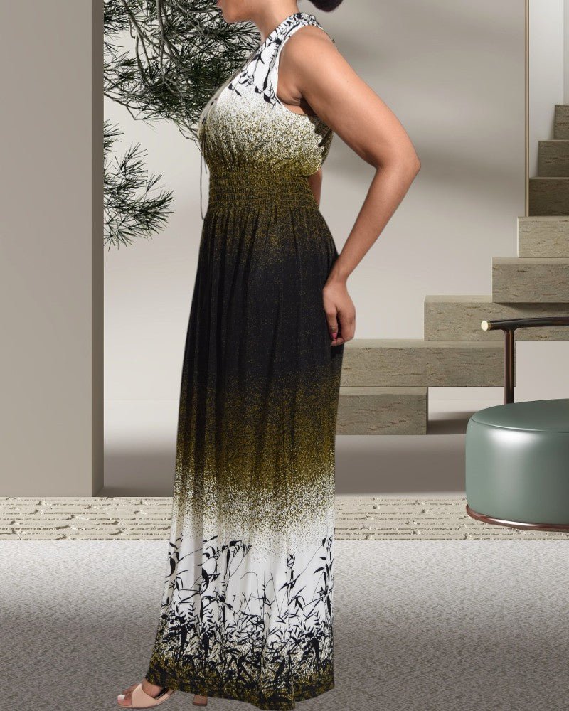 Olive and White V Neck Maxi Dress - StylePhase SA