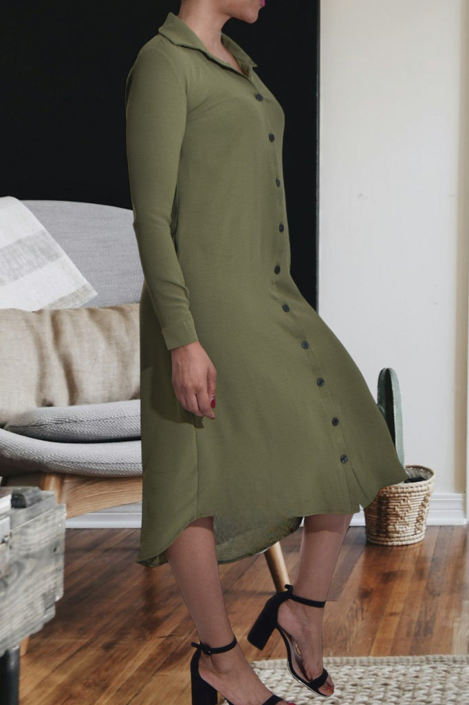 Olive Collar Button Front Dress - StylePhase SA