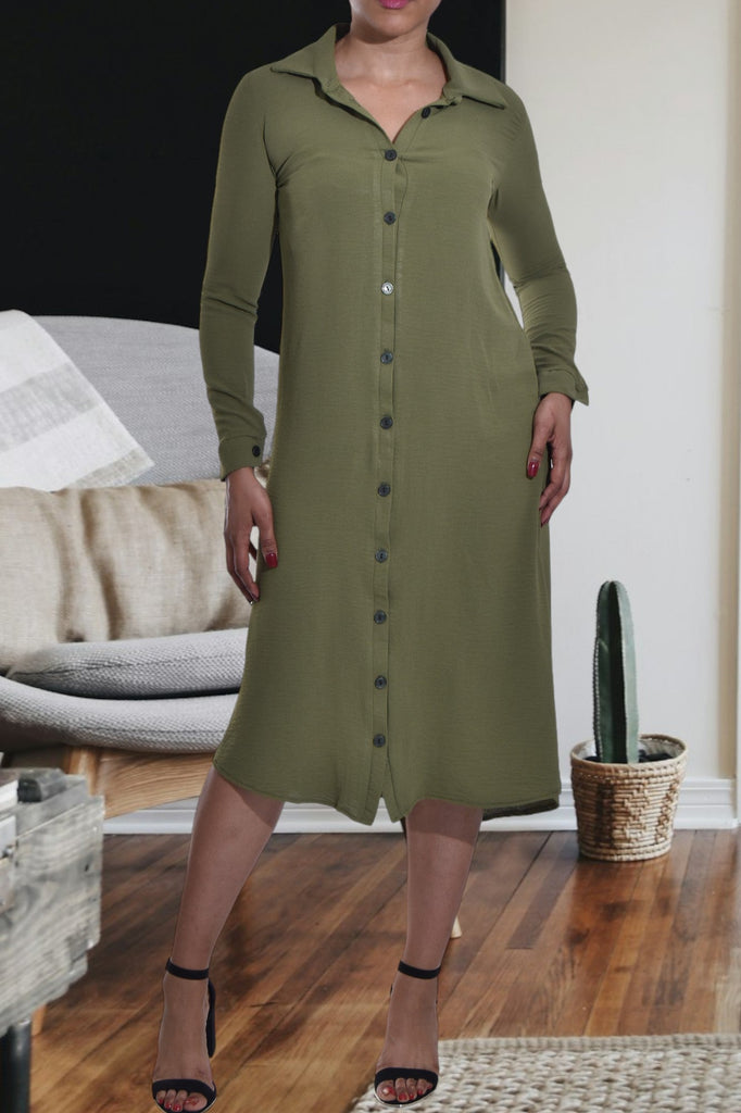 Olive Collar Button Front Dress - StylePhase SA