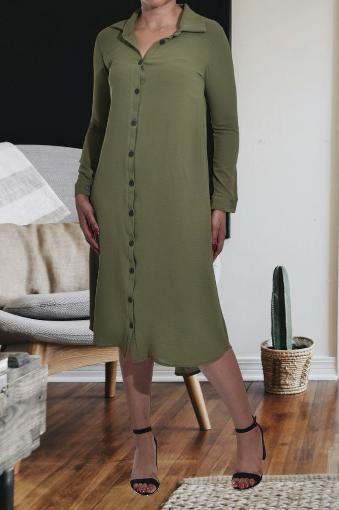 Olive Collar Button Front Dress - StylePhase SA