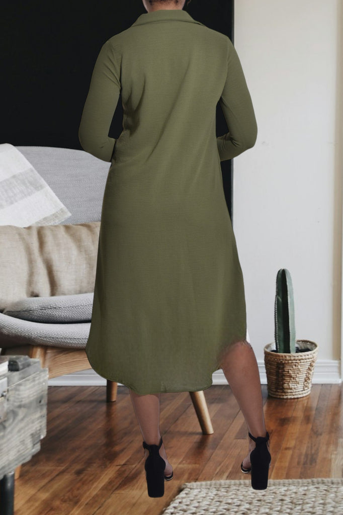 Olive Collar Button Front Dress - StylePhase SA