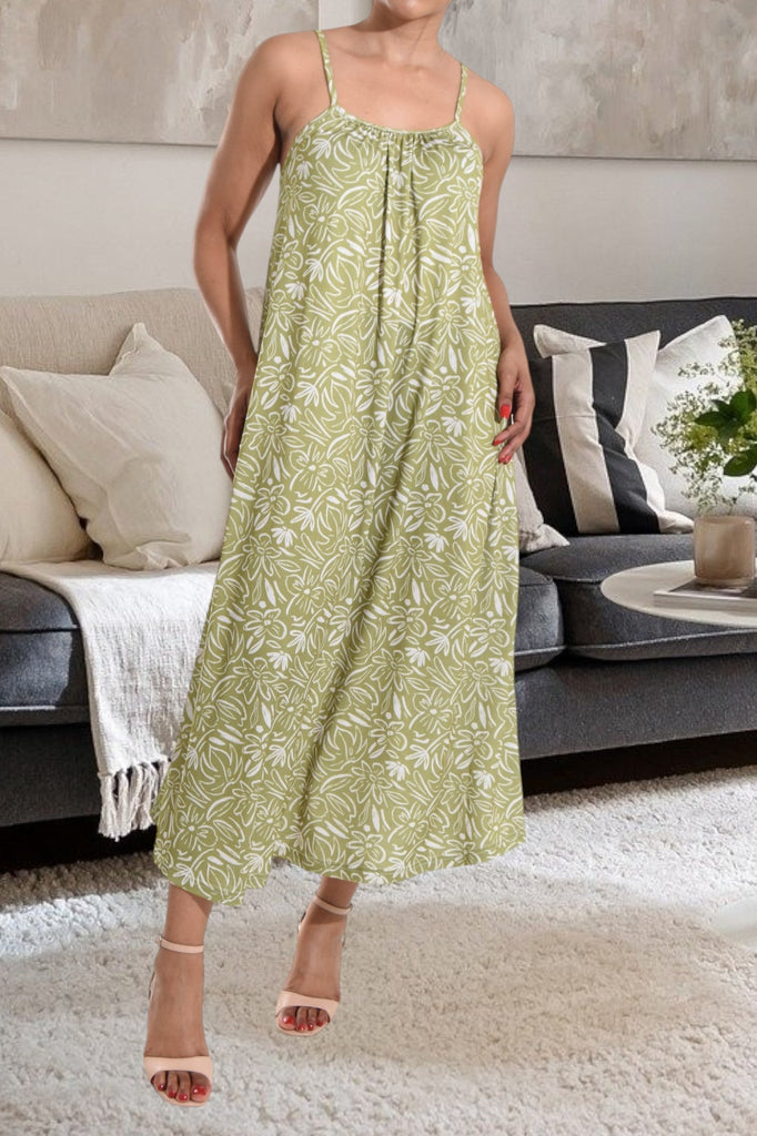 Olive Floral Strappy Maxi Dress - StylePhase SA