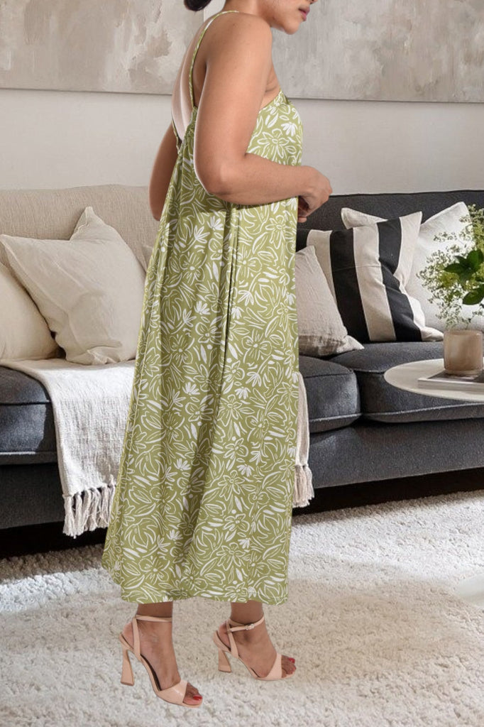 Olive Floral Strappy Maxi Dress - StylePhase SA