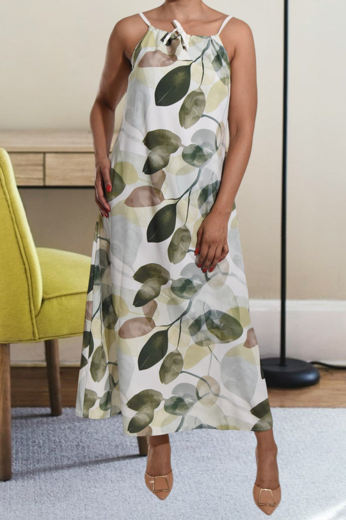 Olive Floral Strappy Maxi Tie Dress - StylePhase SA