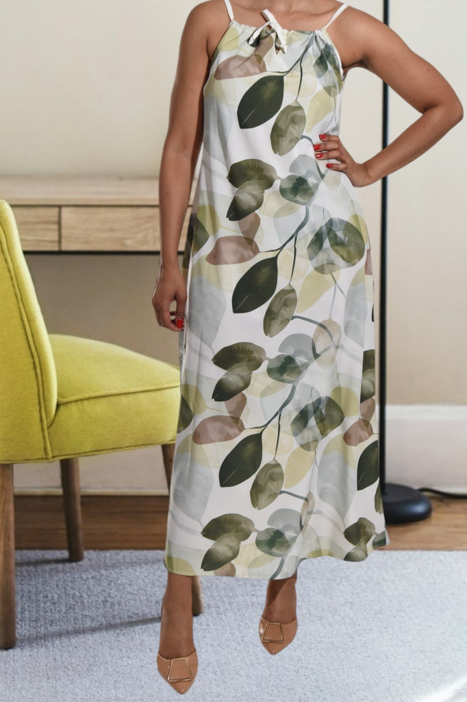 Olive Floral Strappy Maxi Tie Dress - StylePhase SA