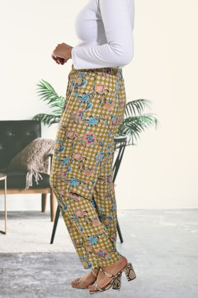 Olive Green Floral Printed Pants - StylePhase SA