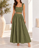 Olive green ruffle two piece set front view
