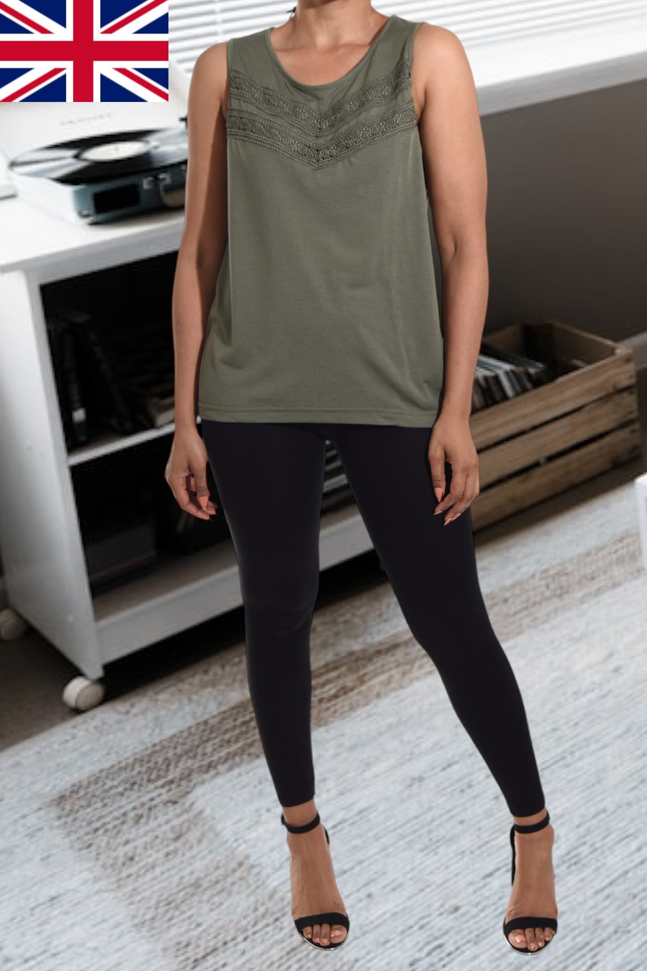 Olive Patterned Sleeveless Top - StylePhase SA