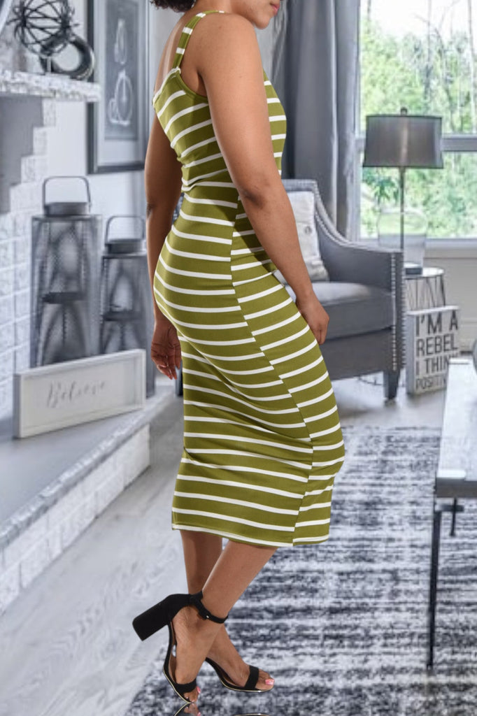 Olive Rib Bodycon Slit Dress - StylePhase SA