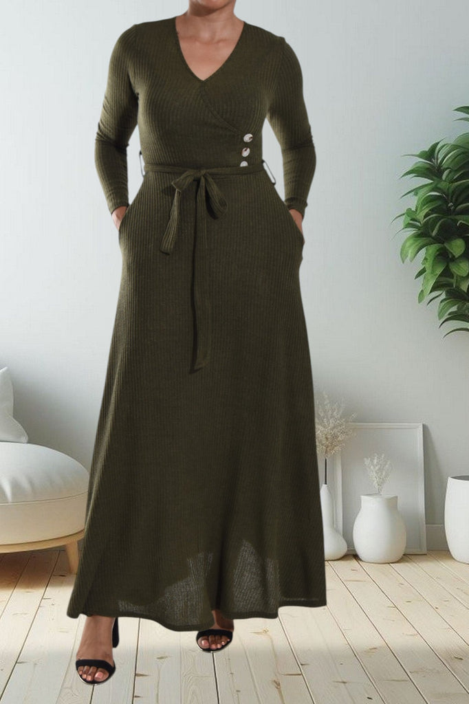 Olive Rib Knit Maxi Dress - StylePhase SA