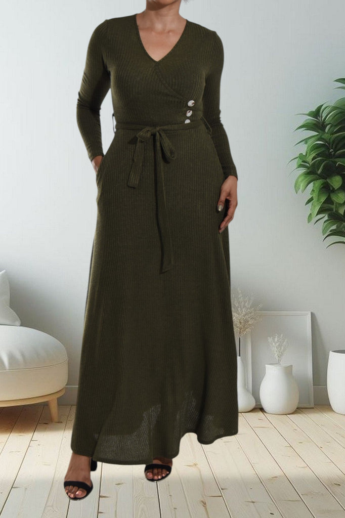 Olive Rib Knit Maxi Dress - StylePhase SA