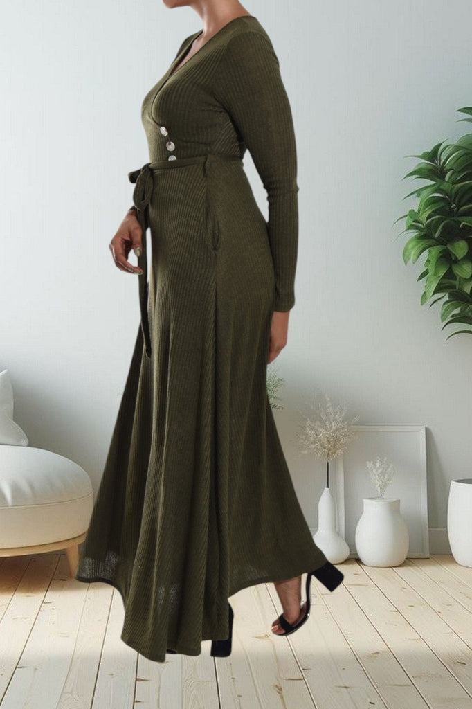 Olive Rib Knit Maxi Dress - StylePhase SA