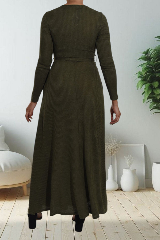 Olive Rib Knit Maxi Dress - StylePhase SA