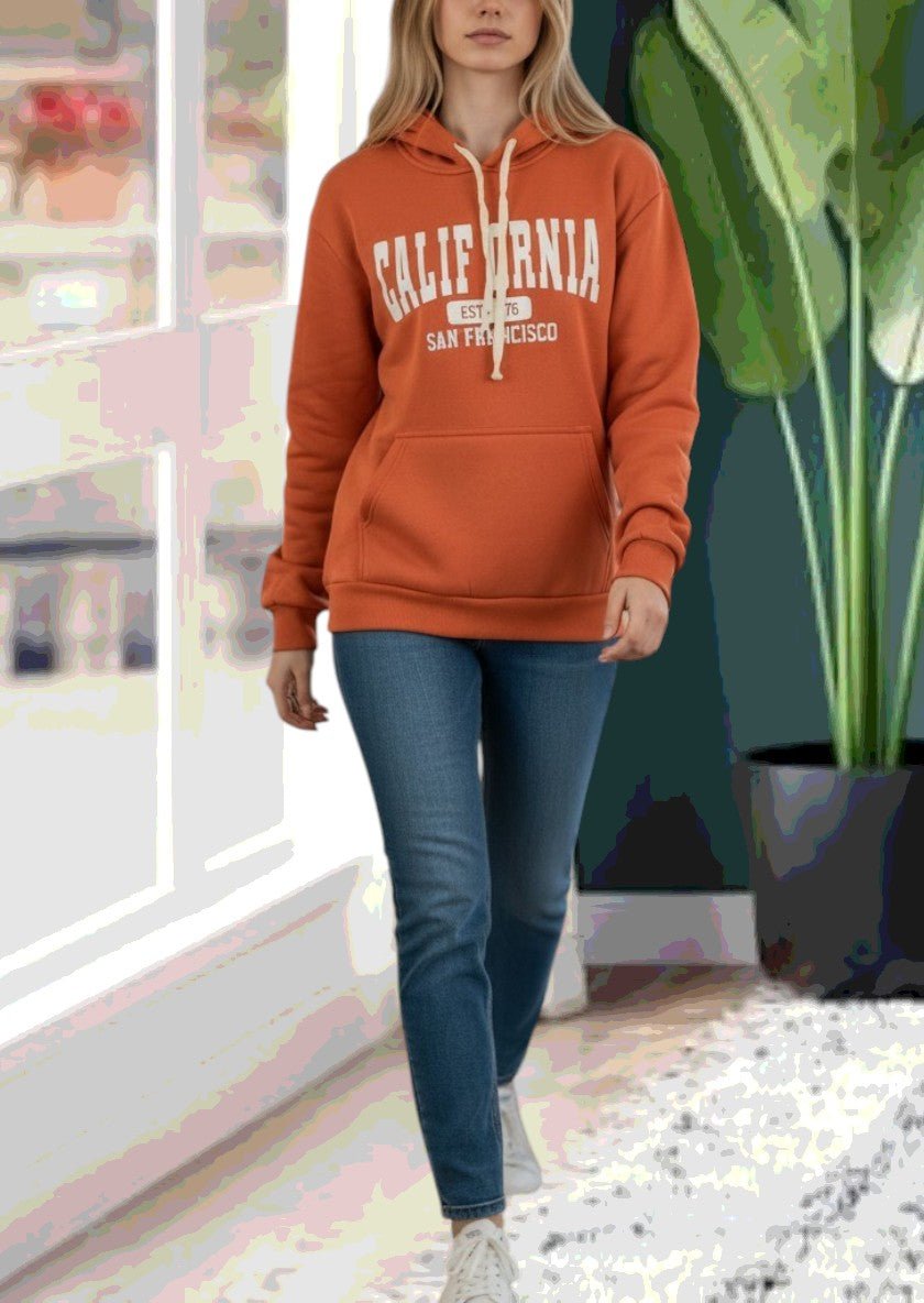 Orange California Fleece Hoody Top - StylePhase SA