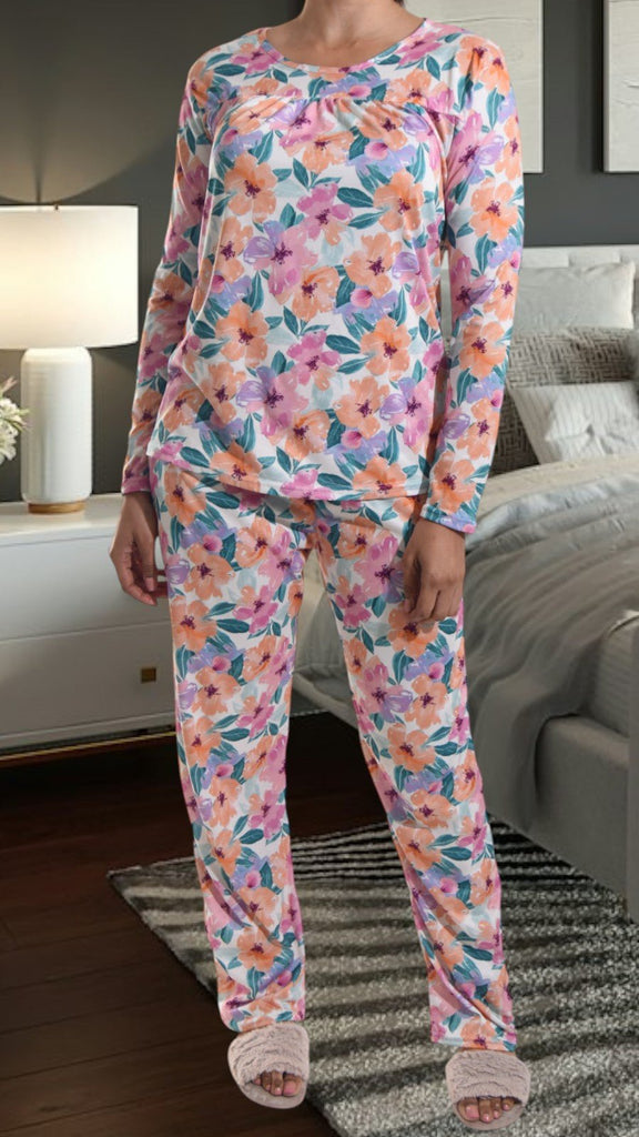 Orange Floral Long Pocket Pj Set - StylePhase SA