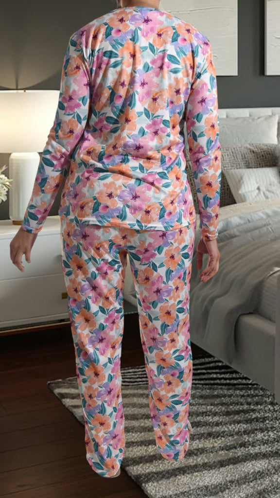 Orange Floral Long Pocket Pj Set - StylePhase SA