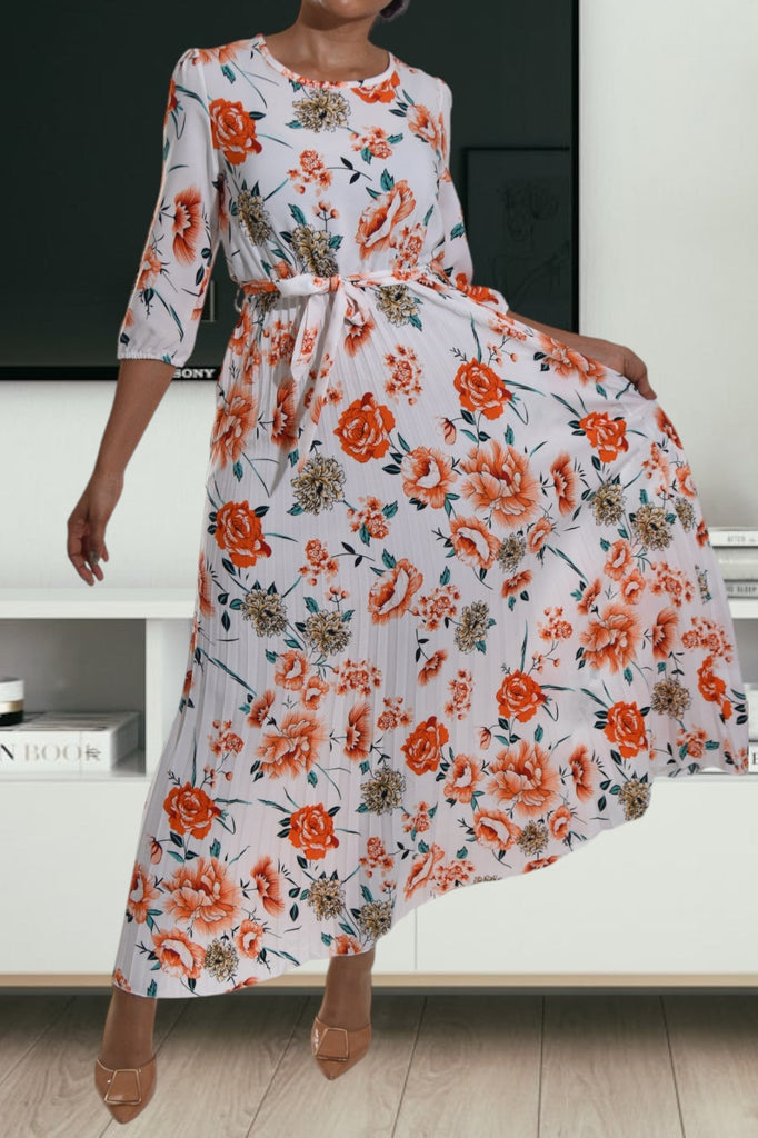 Orange Floral Pocket Maxi Dress - StylePhase SA