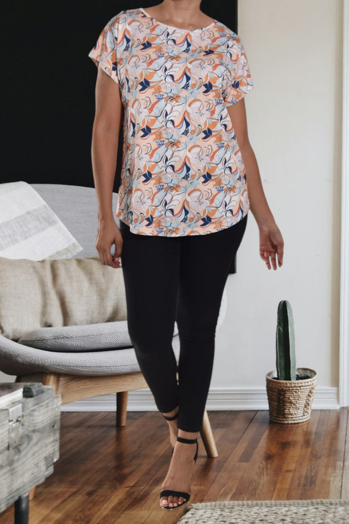 Orange Floral Printed Knit Top - StylePhase SA