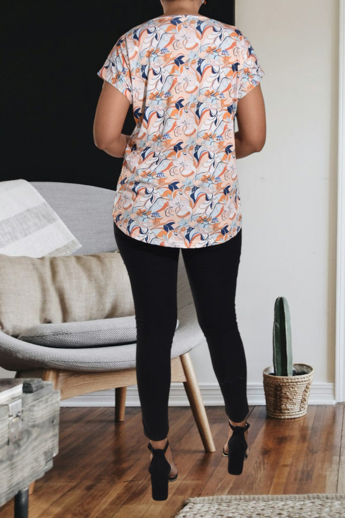 Orange Floral Printed Knit Top - StylePhase SA