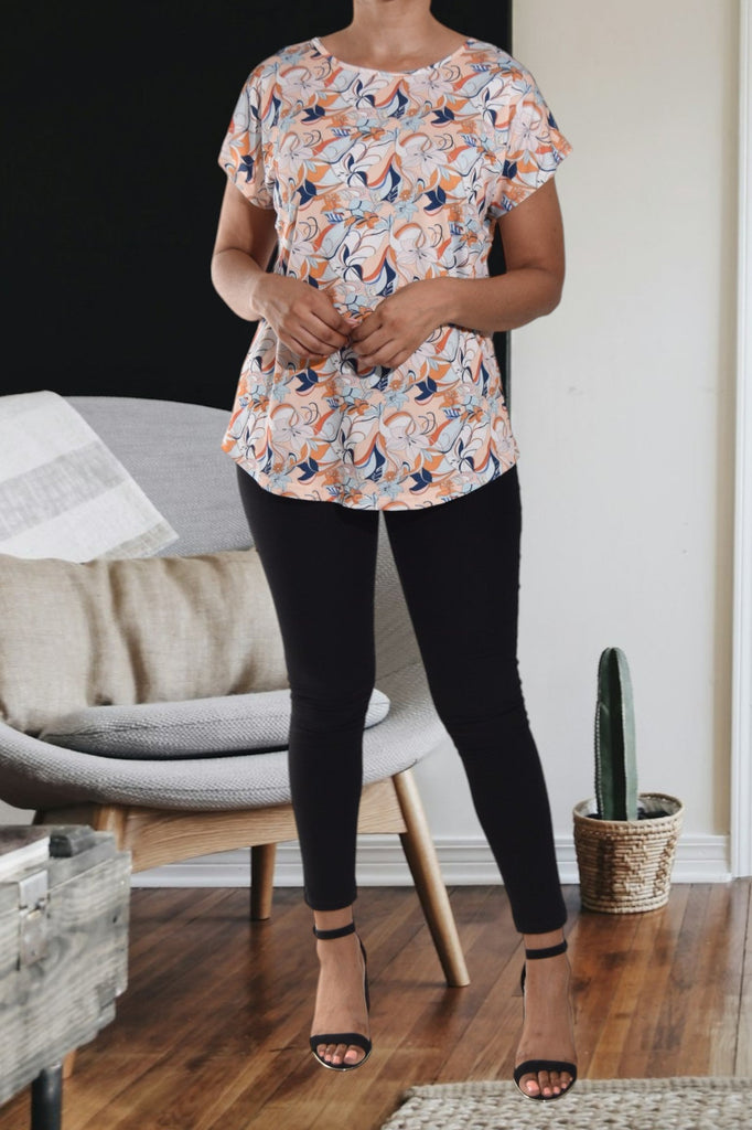 Orange Floral Printed Knit Top - StylePhase SA