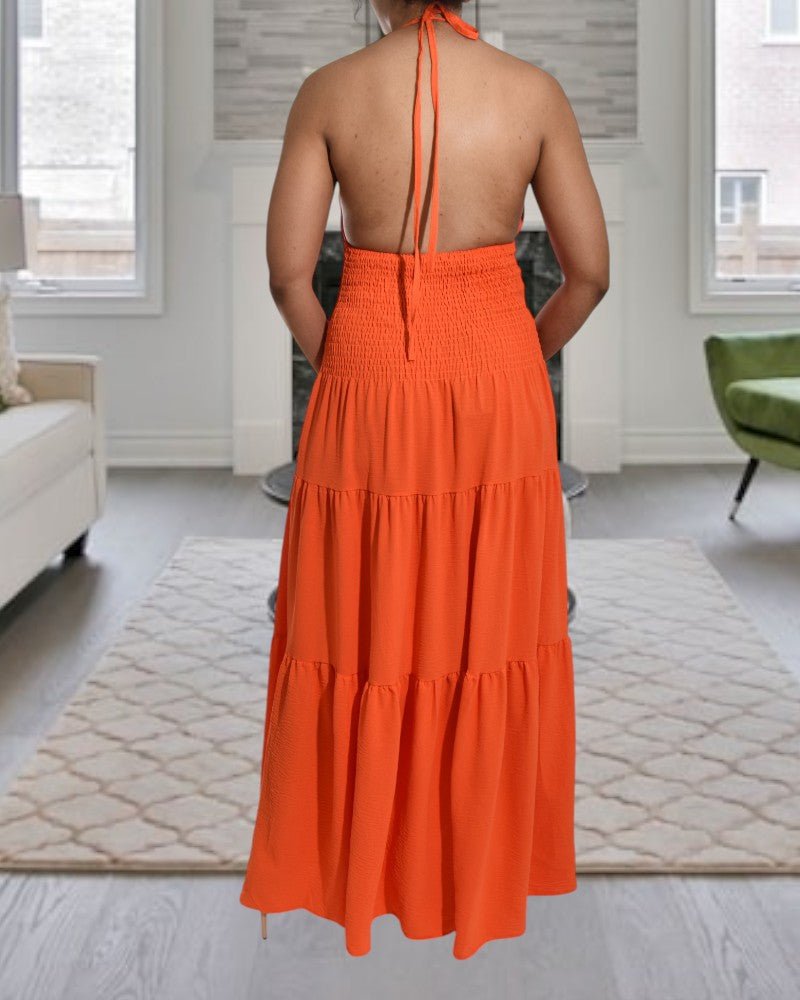 Orange Halter Neck Tiered Dress - StylePhase SA