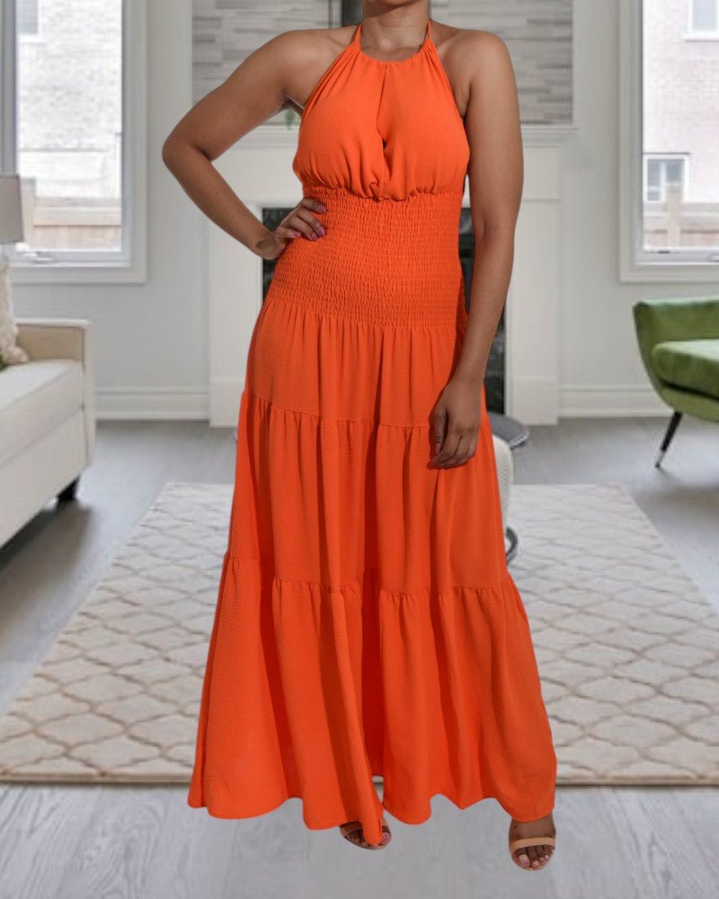 Orange Halter Neck Tiered Dress - StylePhase SA