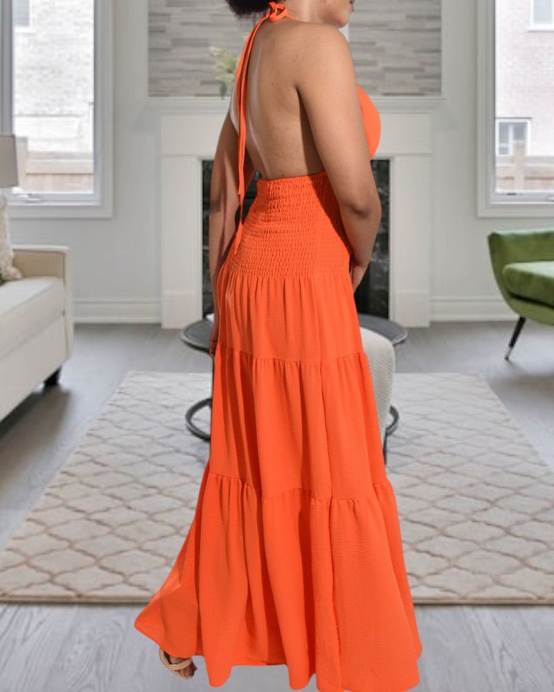 Orange Halter Neck Tiered Dress - StylePhase SA