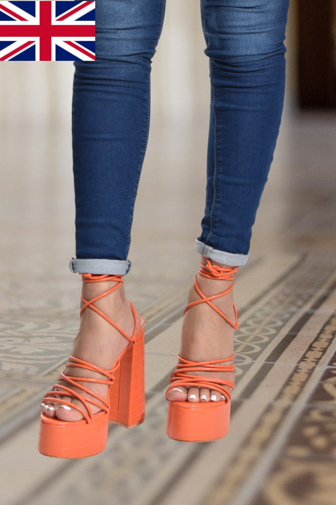 Orange Lace Up Platform Heel - StylePhase SA