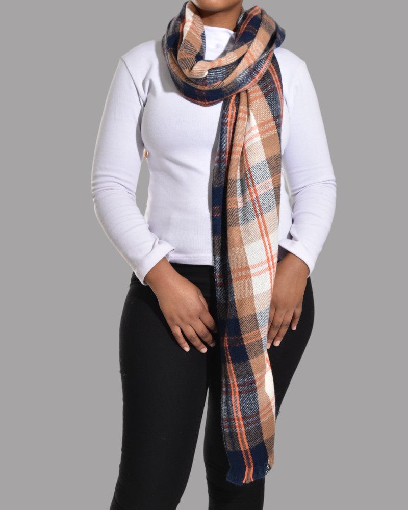 Orange Plaid Print Scarf - StylePhase SA