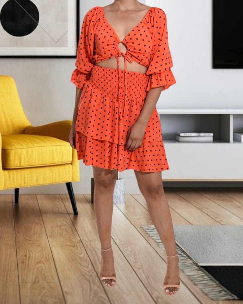 Orange Polka Dot Cut Out Crop Top with Double Layer Skirt - StylePhase SA