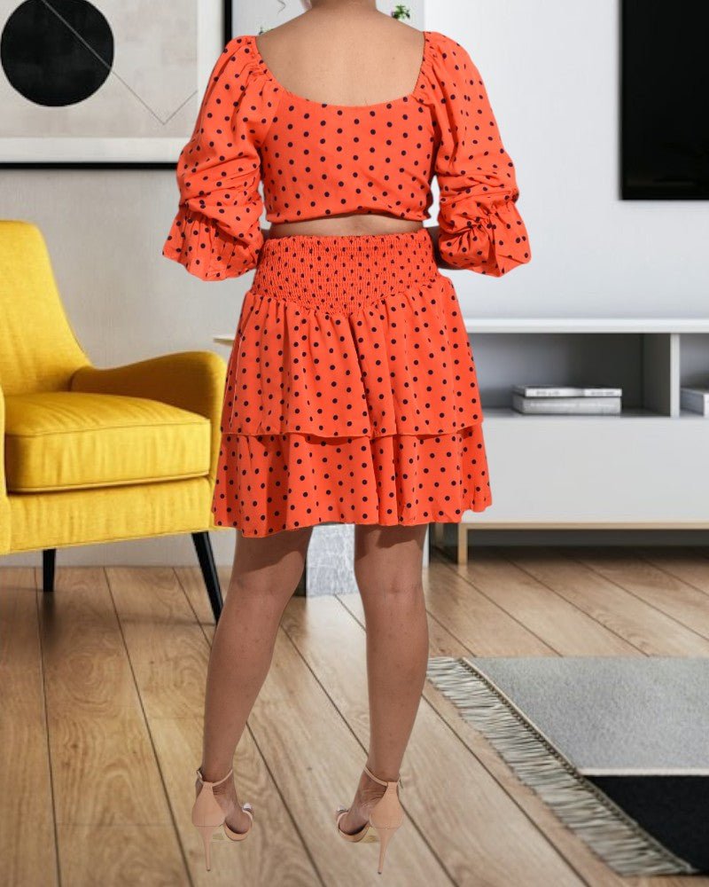 Orange Polka Dot Cut Out Crop Top with Double Layer Skirt - StylePhase SA