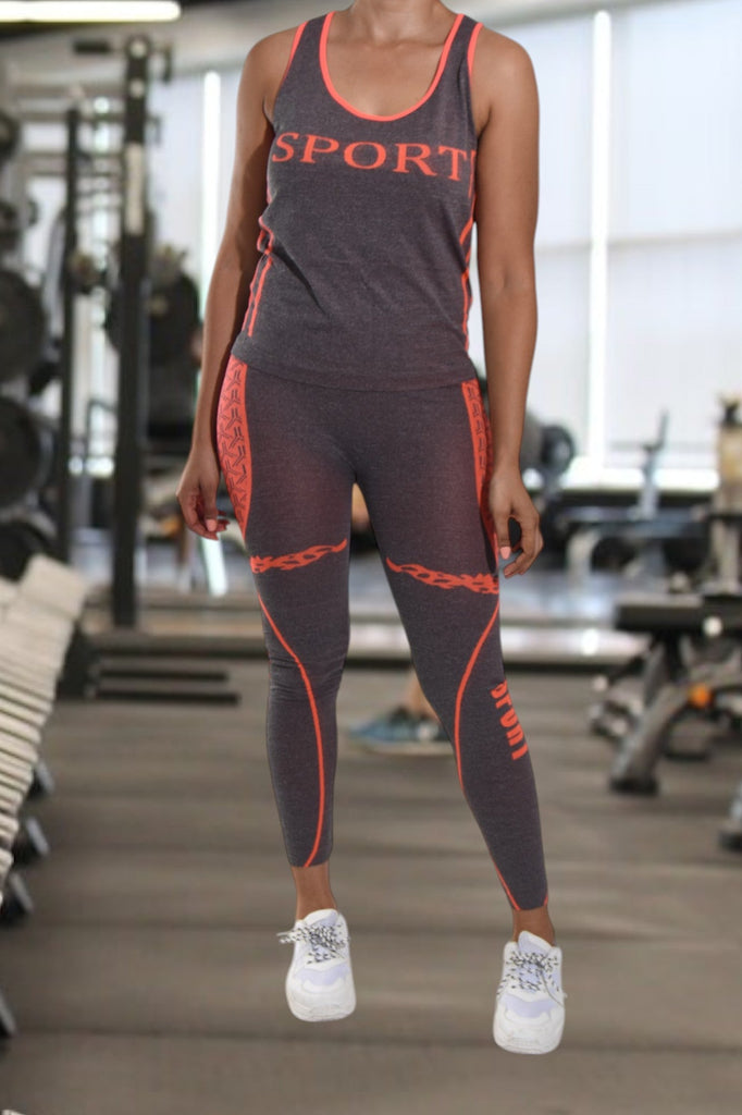 Orange Printed Activewear Set - StylePhase SA