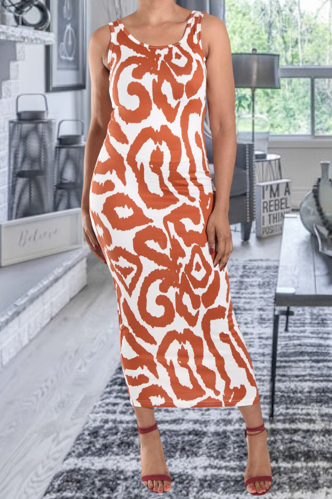 Orange Printed Bodycon Dress - StylePhase SA