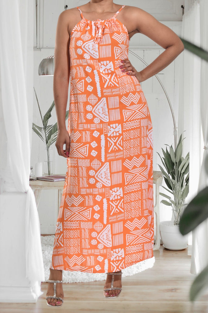 Orange Printed Strappy Dress - StylePhase SA