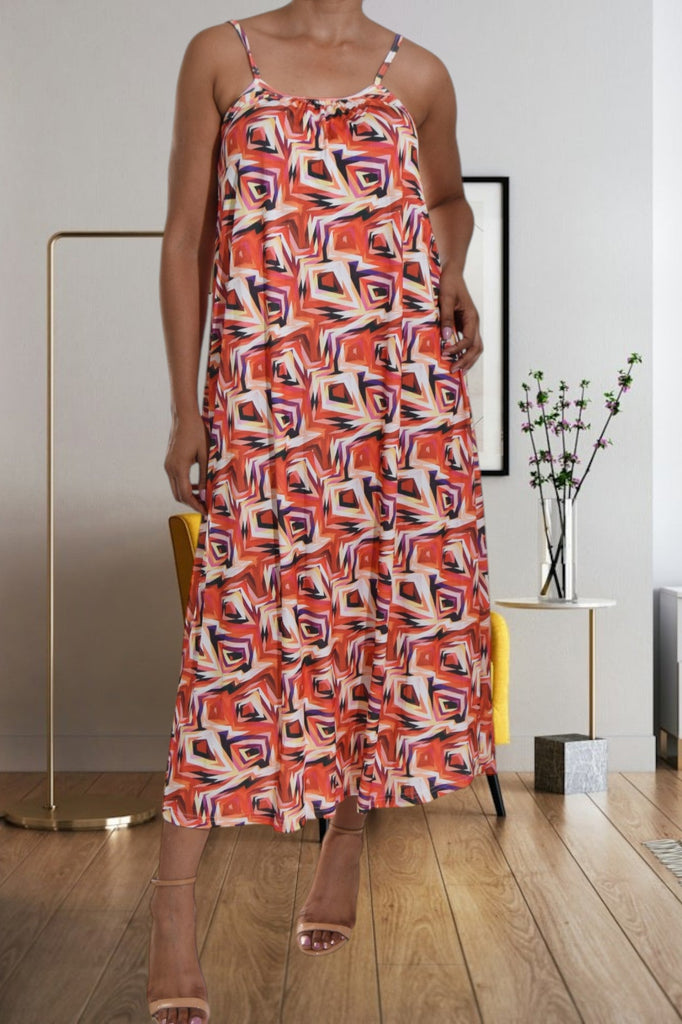 Orange Printed Strappy Maxi Dress - StylePhase SA