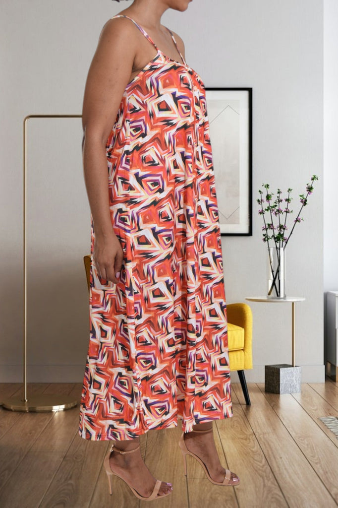 Orange Printed Strappy Maxi Dress - StylePhase SA