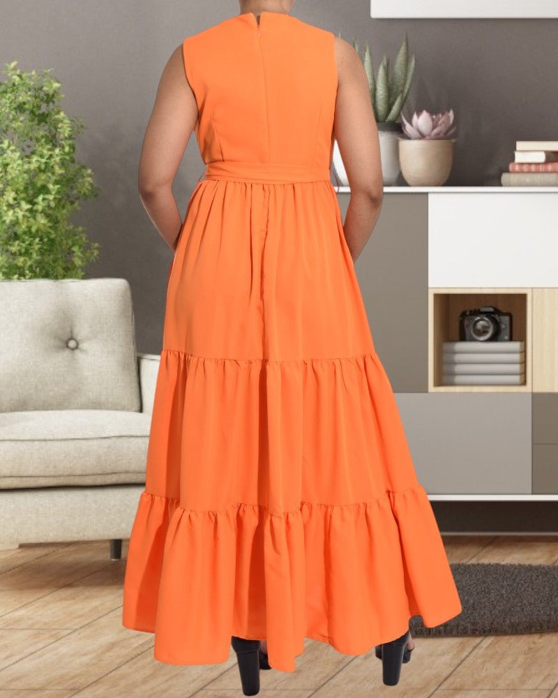 Orange Sleeveless Tiered Maxi Dress - StylePhase SA