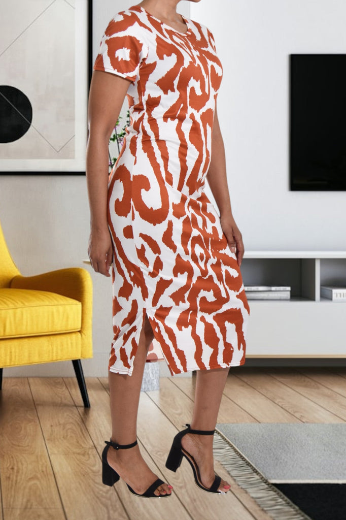 Orange Slit Bodycon Dress - StylePhase SA